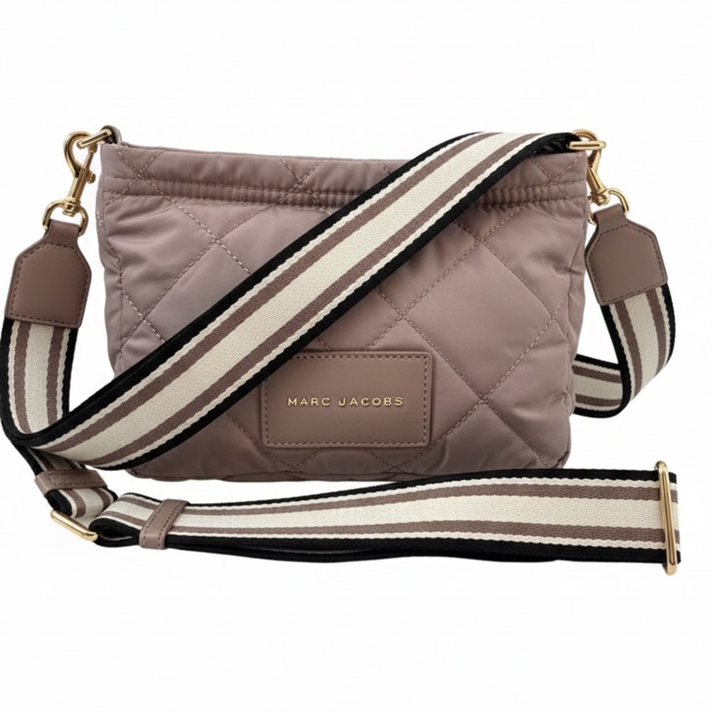 Marc Jacobs Quilted Crossbody Bag in Taupe with Striped Strap
